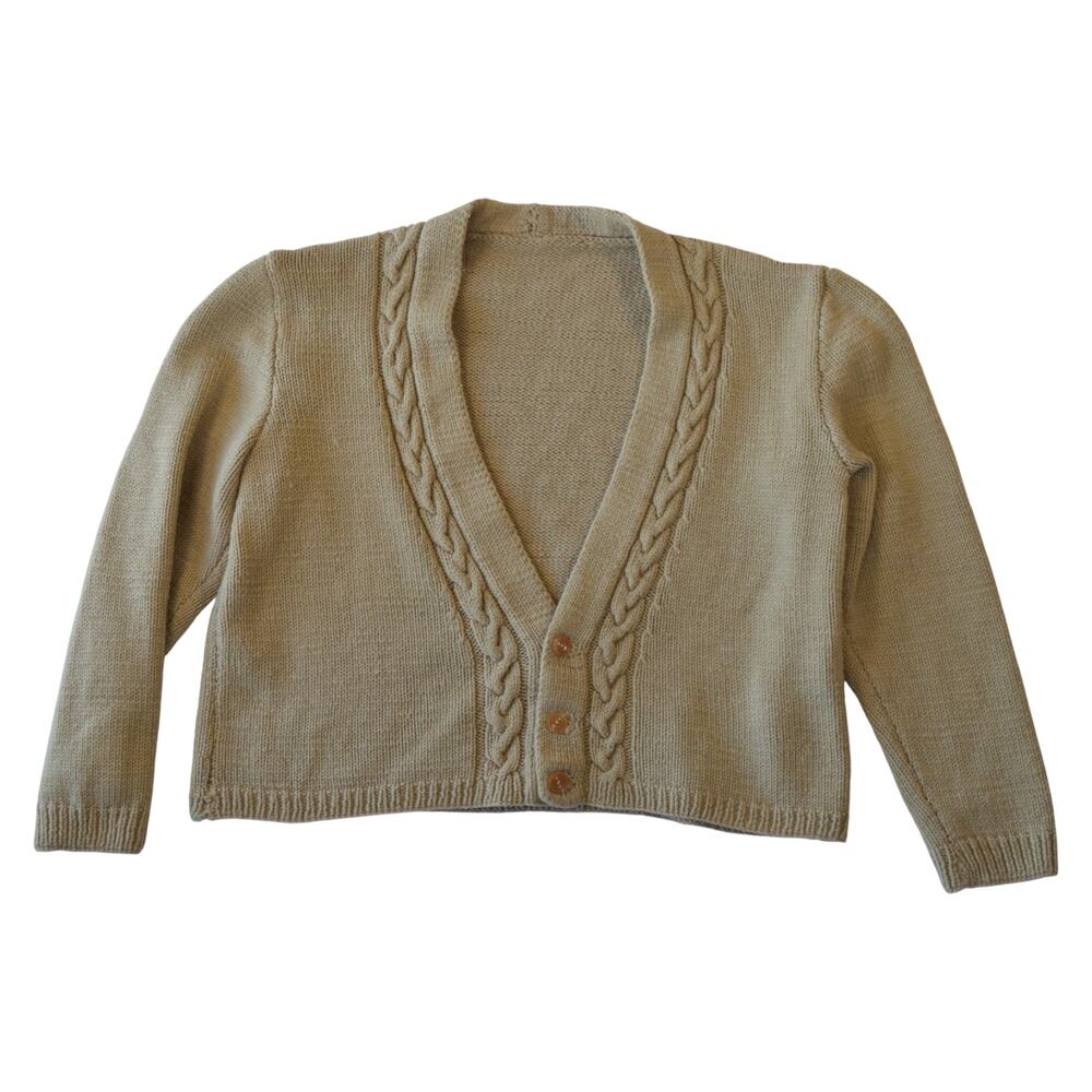 Brown Cable Knit Button-Up Cardigan – Soft Chunky V-Neck Sweater XL